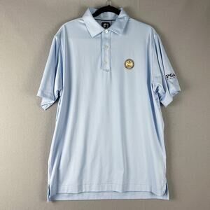 FJ Footjoy Polo‎ Shirt Mens Large Blue Golf PGA Patch Logo Performance